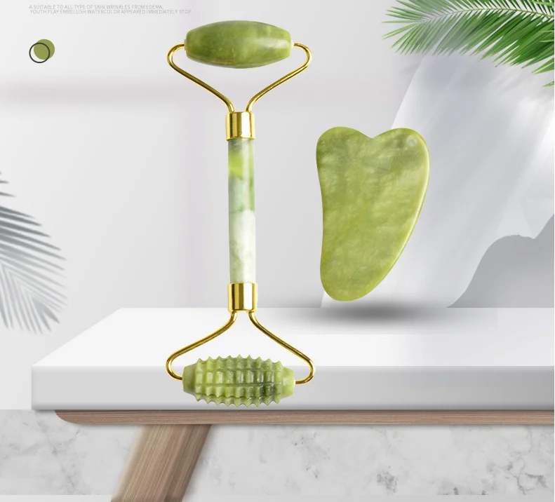 Masajeador adelgazante para cara y corpo, Equip de cavitación EMS, 2 en 1, rodillo de Jade