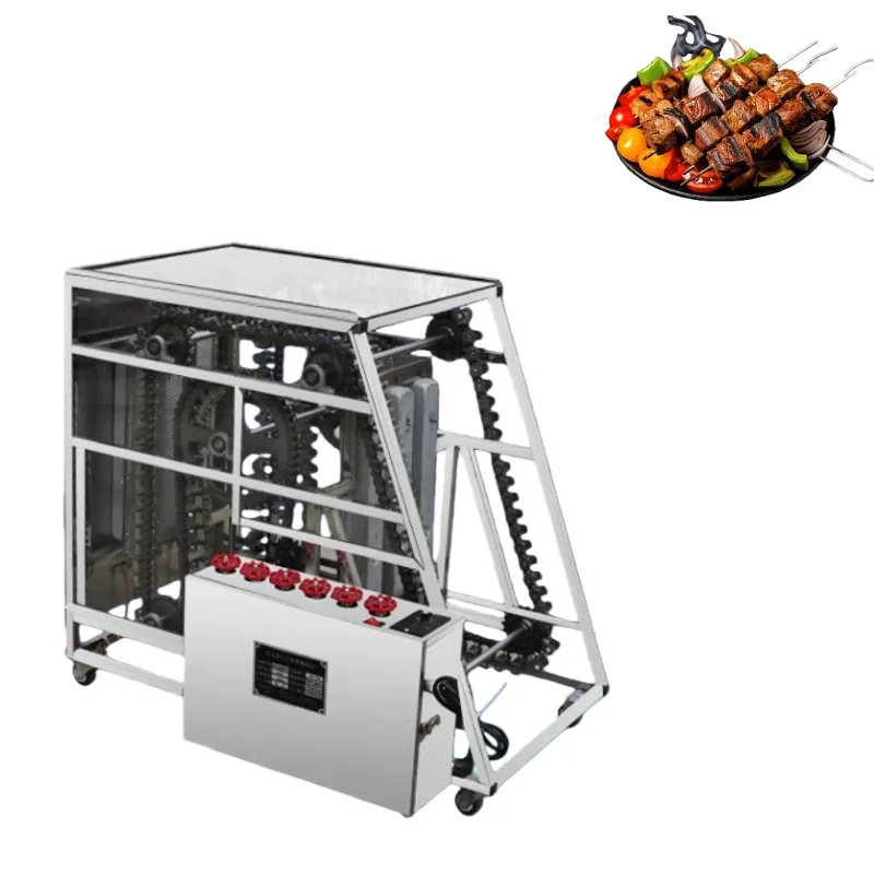 New Smokeless Electric/Gas Stainless Steel Skewer Grilling Machine BBQ Rotating Kebab Griller Commercial Food Stall