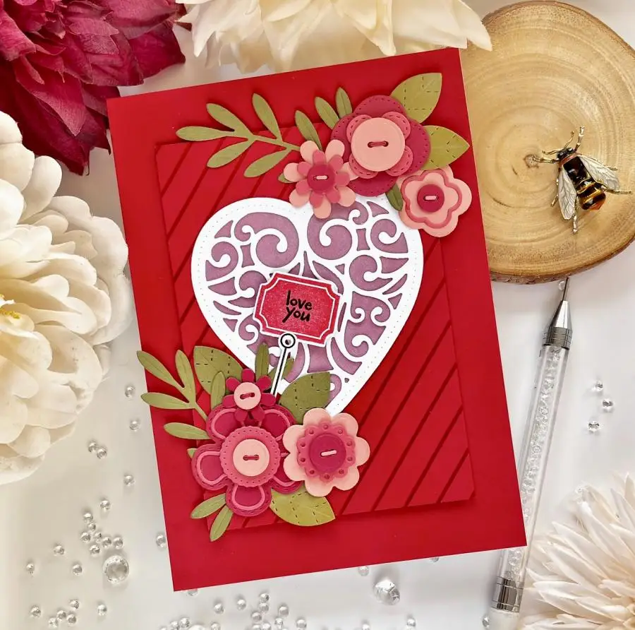 2025 Valentine\'s Day Love Heart Spring Blooms and Shape Die Cutting Hot Foil Plate for DIY Scrapbook Craft Greeting Card