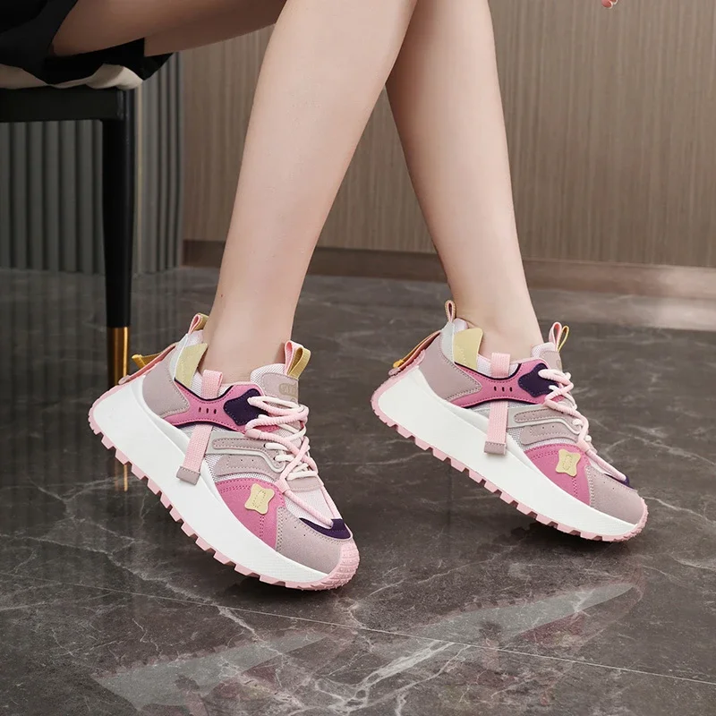 

2025 Women Comfortable Lace Up Sneakers Platform Trendy Sneakers Women New Retro Casual Sports Shoes Women Zapatos De Mujer