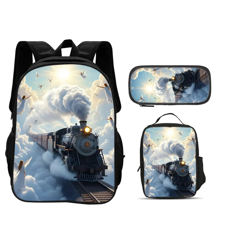 Train shoulder protection backpack pencil case ice pack 3Pcs Set fashion new lightweight printed best companion for boy and girl