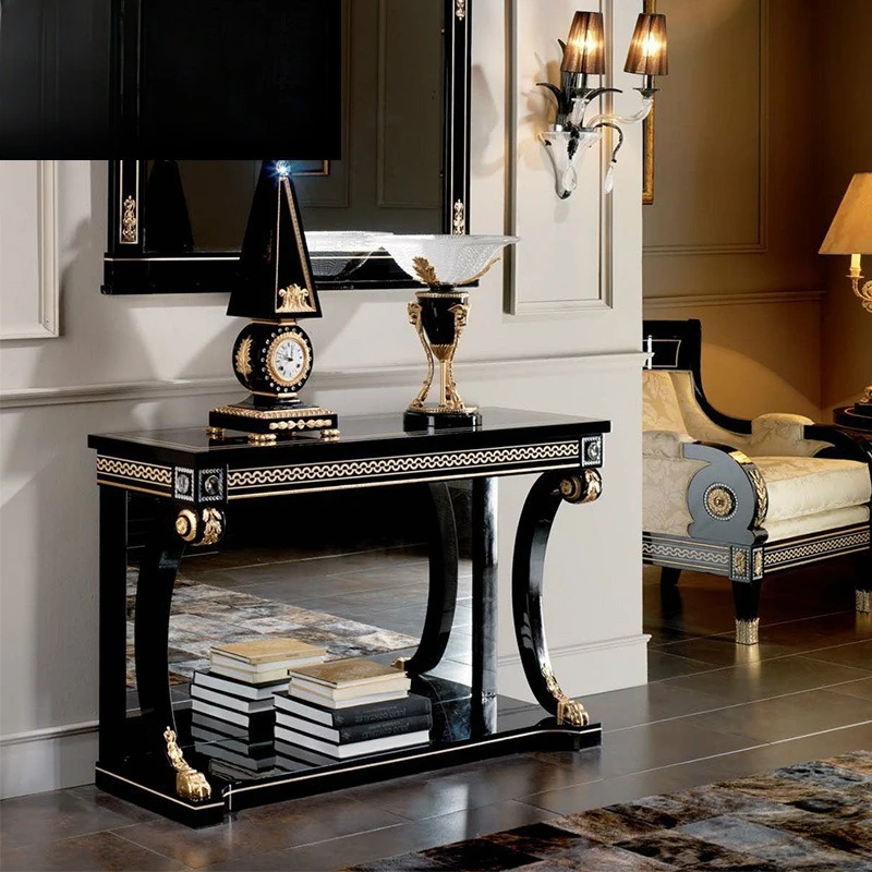 European living room furniture mahogany carved sofa partition luxury villa foyer entrance table furniture