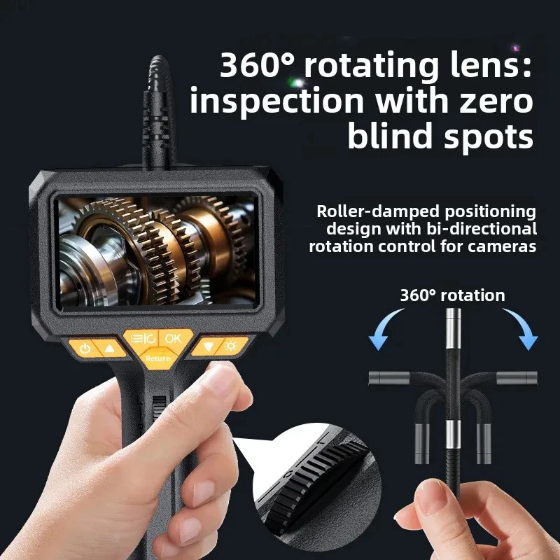 New Snake Tube 360-Degree Steering Screen 43-Inch IP67 Waterproof LED Illuminated Industrial Pipeline Auto Repair Inspection