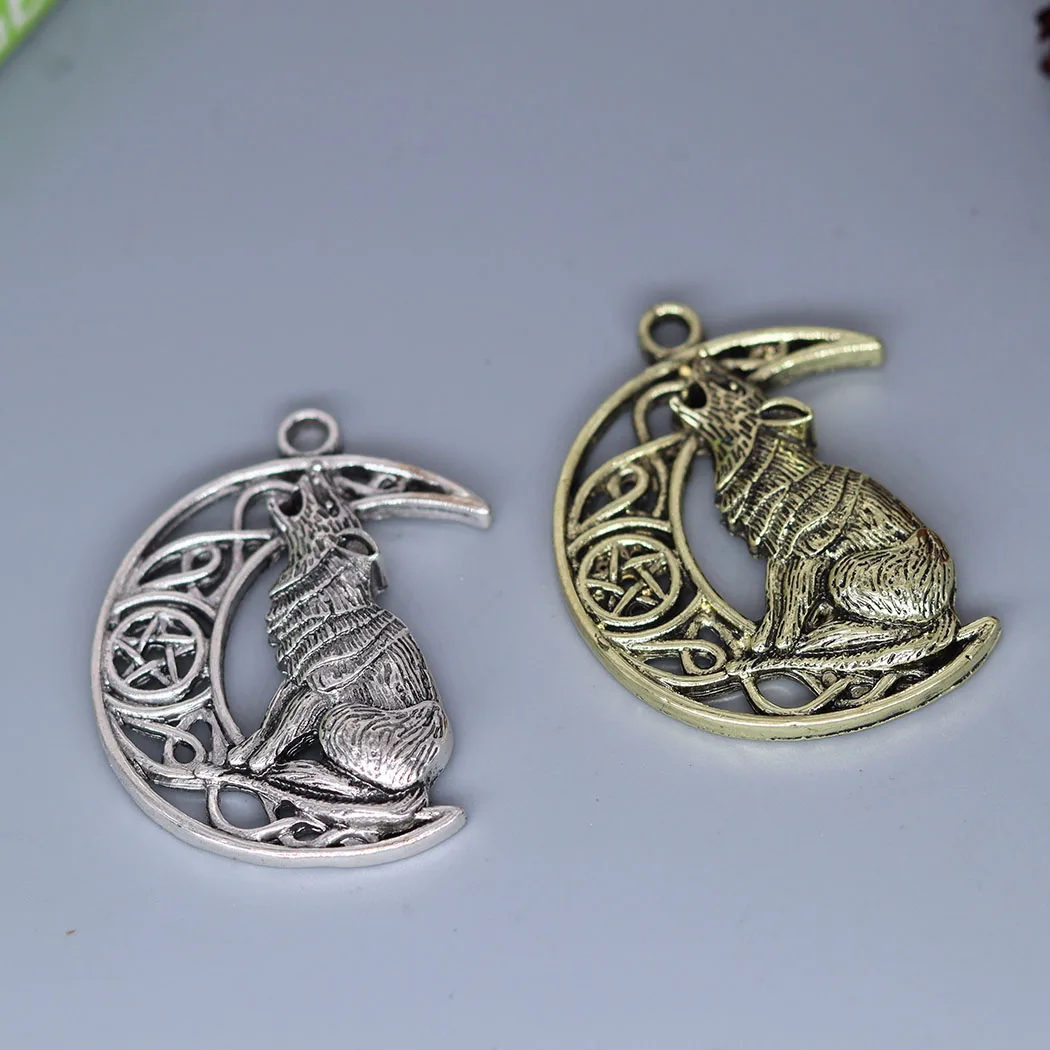3Pcs/lot Wolf Night Voices Moon Celtic Charm Pendant For DIY Necklace Earrings Handmade Jewelry Making