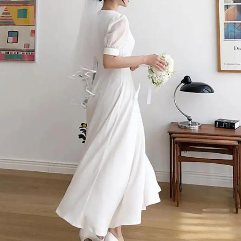 Einfache Brautkleider mit V-Ausschnitt, elegantes, knöchellanges A-Linien-Brautkleid mit kurzen Ärmeln, neues formelles Abendkleid nach Maß