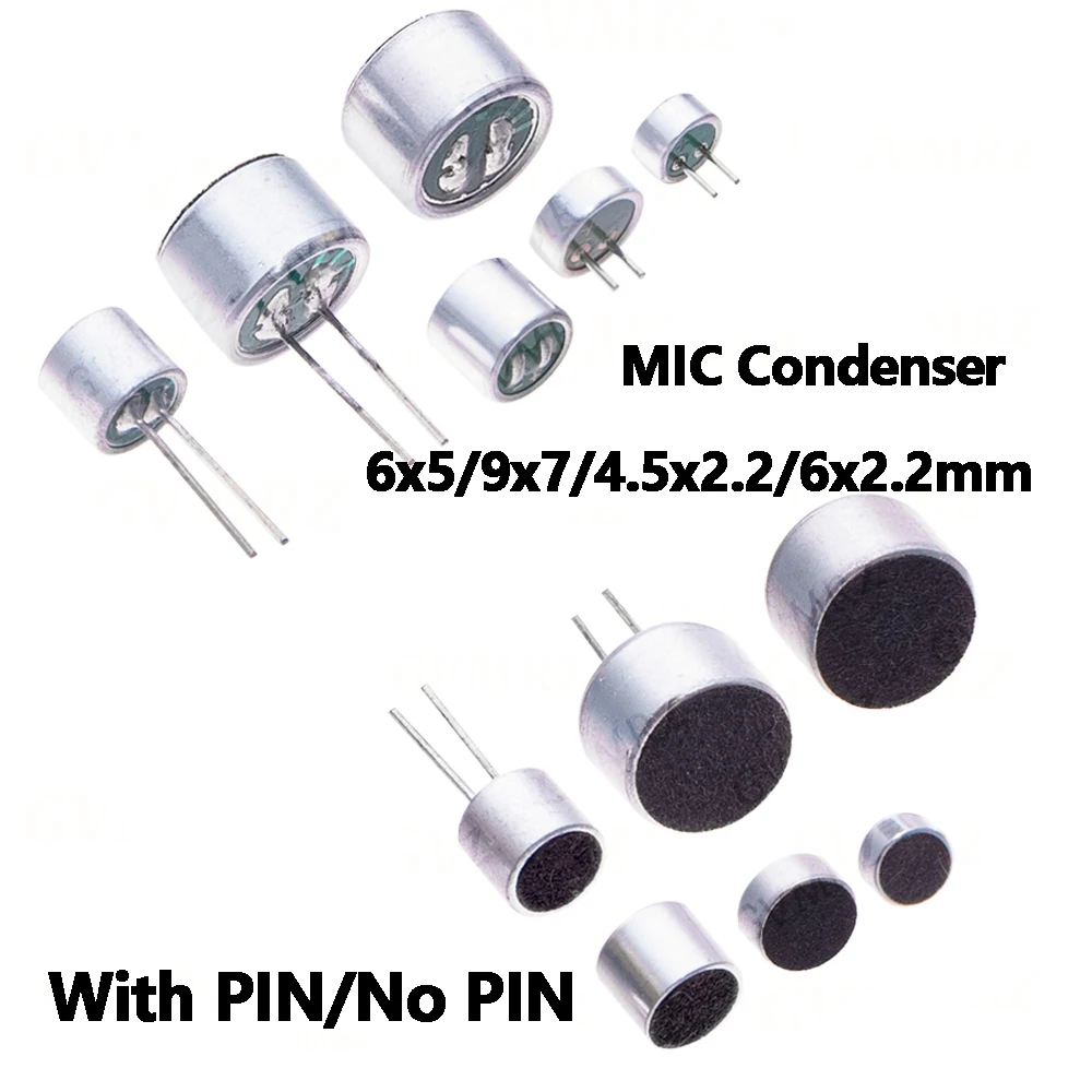 10PCS 6x2.2mm Microphone 6x5/9x7/4.5x2.2/6x2.2mm MIC Condenser Electret Microphone Pickup 52DB 56DB with 2P P3 Accessories