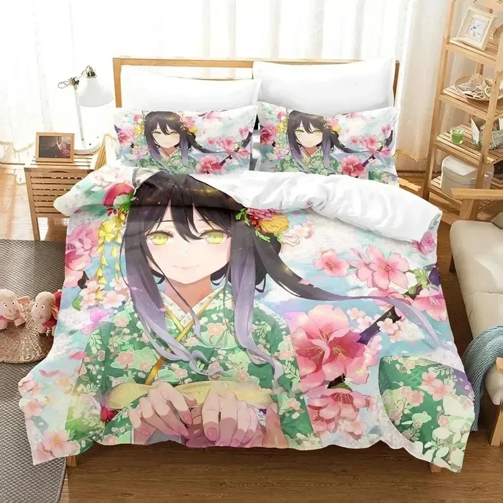 ¡Juego de anime Princess Connect! ReDive Juego de cama Funda nórdica Juego de cama Funda de edredón Funda de almohada Edredón tamaño king Queen niño adulto