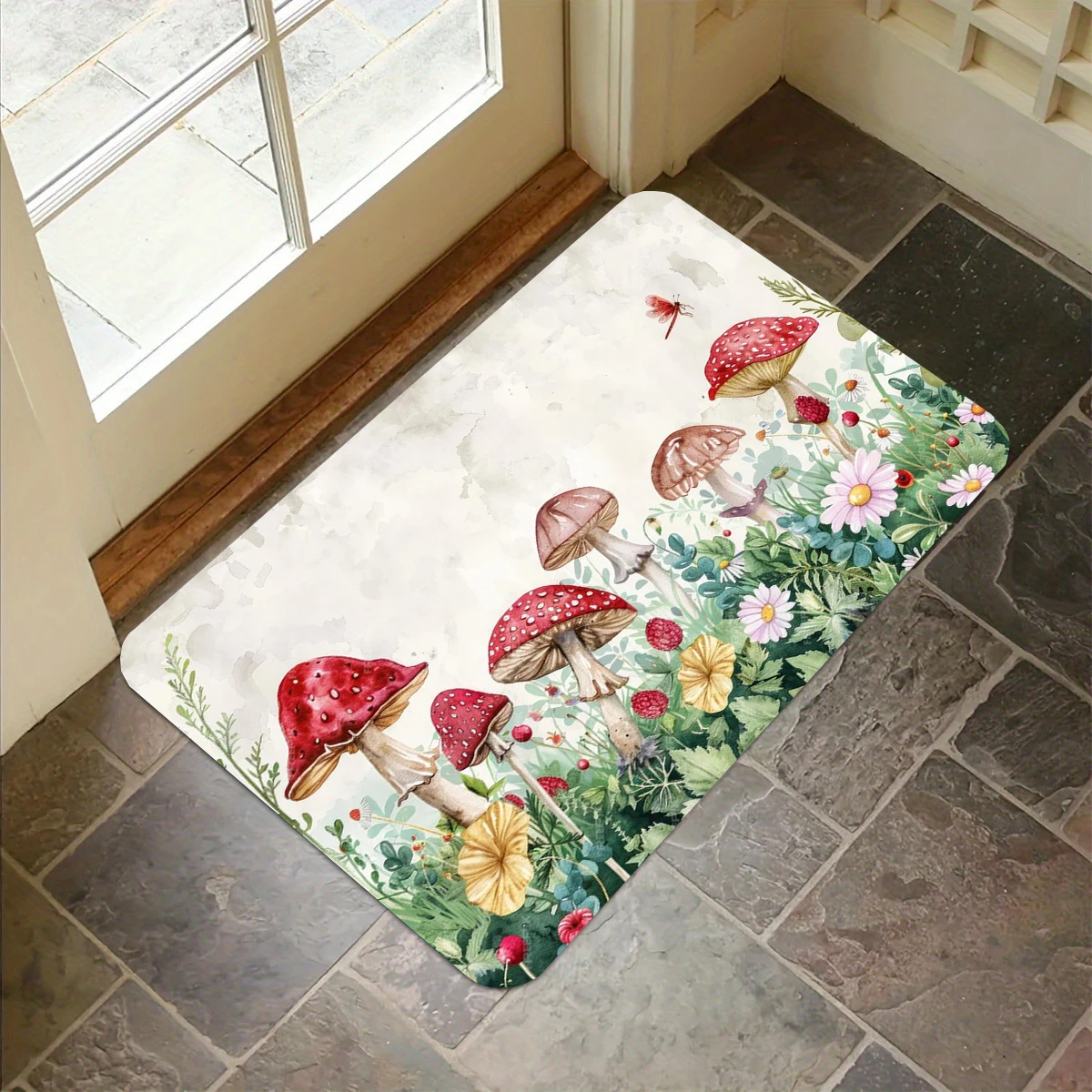 

Bright Red Mushroom Pattern Carpets Flannel Anti-slip Bathroom Accessories for Living Room Doormat Entrance Foot Mat Home Decor