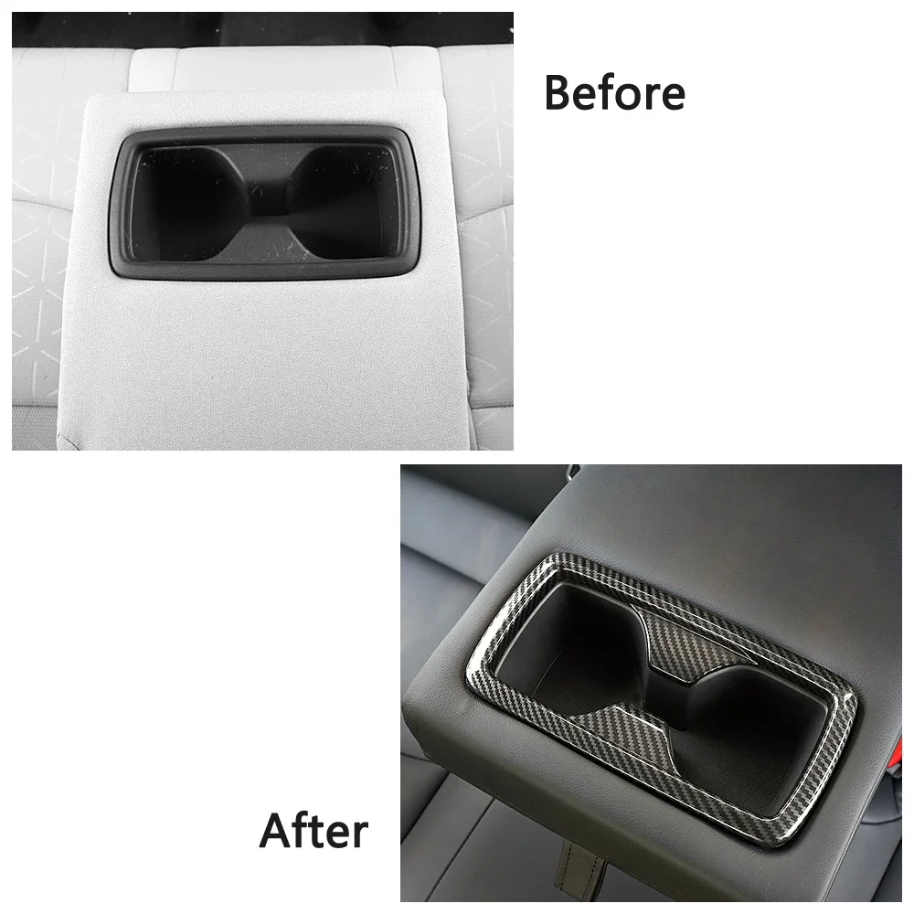 For Toyota Rav 4 Rav4 2019-2025 Rear Seat Water Cup Holder Cover Trim Carbon Fiber Printed Peach Wood Color Interior Moulding
