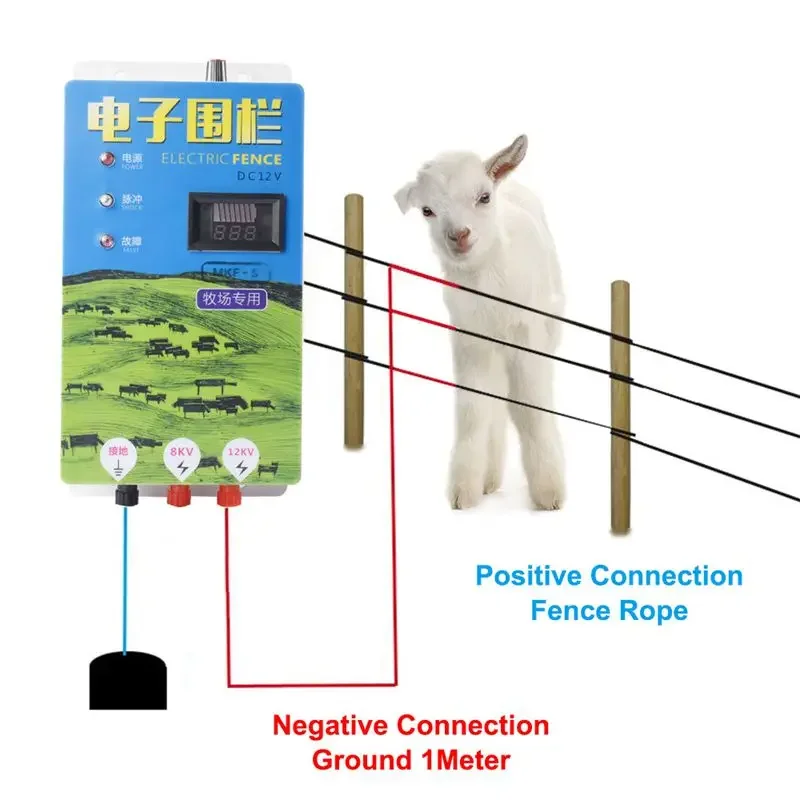 10KM Electric Shepherd 2-3 Joule Animal Horse Cattle Poultry Farm Fence Solar Energizer Charger Controller Alarm Livestock Tools