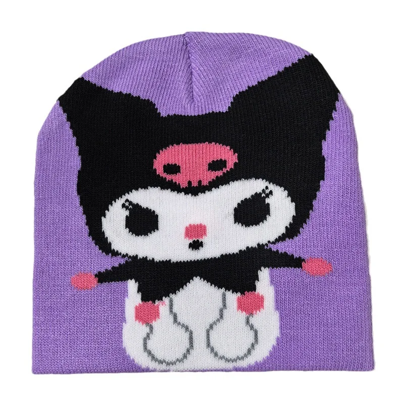 Sanrio Hello Kitty topi rajut kartun bordir Melody Kuromi Lilo & Stitch Anime hangat Pullover topi hadiah ulang tahun anak