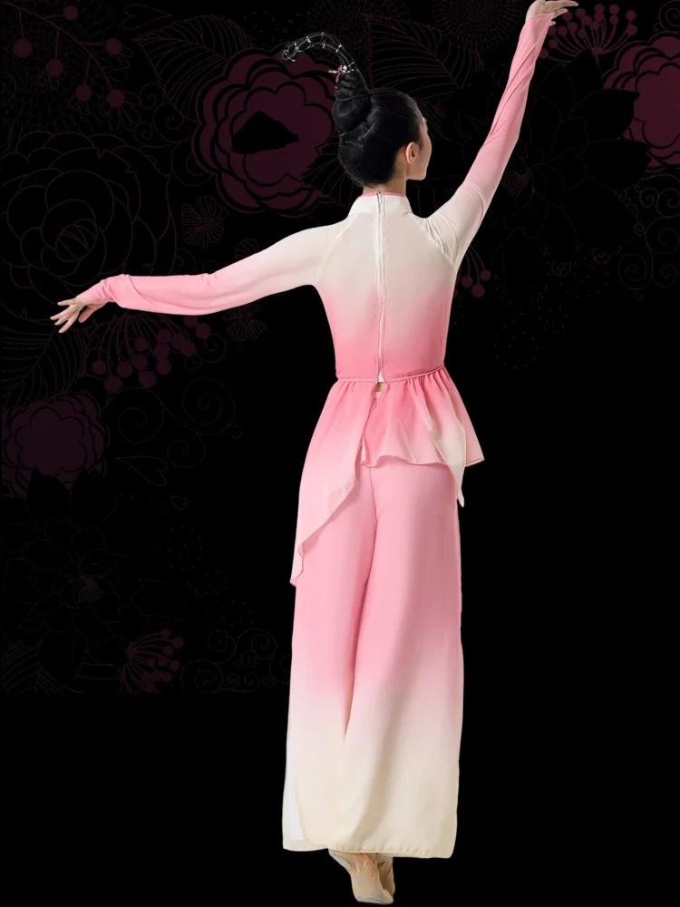 زي الرقص الكلاسيكي العائم للإناث ، jiaosho Yangge ، رقص المعجبين ، زي ممارسة الرقص الصيني للنساء ، أداء المسرح