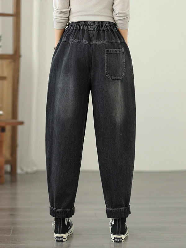 Casual impresso fce forrado jeans feminino artístico solto ajuste cintura alta thi denim inverno faion harajuku pai sle bla