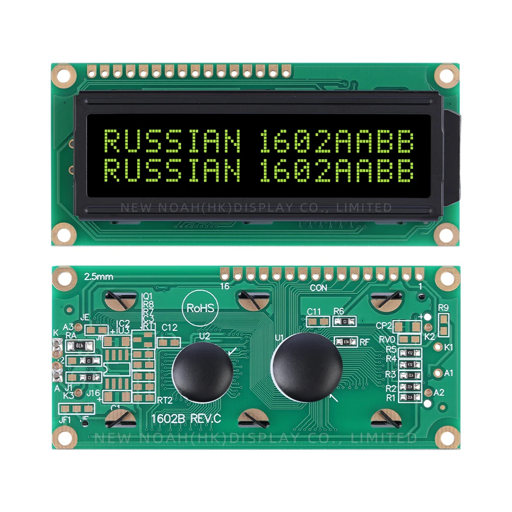 Russian BTN Black Film Yellow 1602B REV.C Side Backlight Multiple Font Character Screen 16PIN 80*36MM ST7066U Character Module