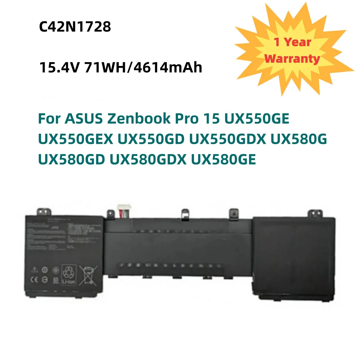 15.4V 71WH C42N1728 Laptop Battery for ASUS Zenbook Pro 15 UX550GE UX550GEX UX550GD UX550GDX UX580G UX580GD UX580GDX UX580GE