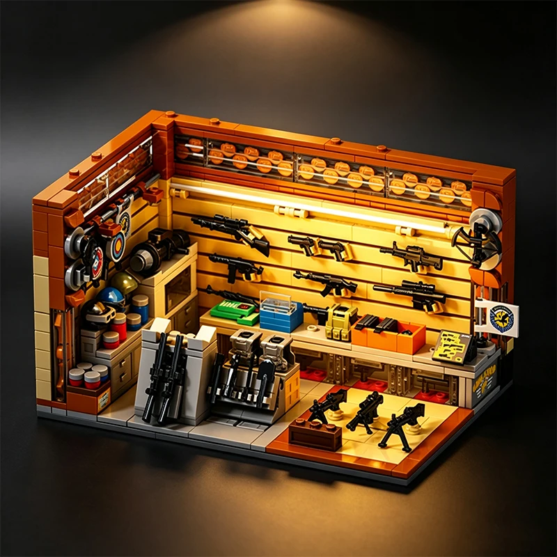 626PCS Gun Shop Model Building Blocks Street Scene Store Model Bricks Desktop Ornament Military Enthusiast Gift DIY Puzzle Toy
