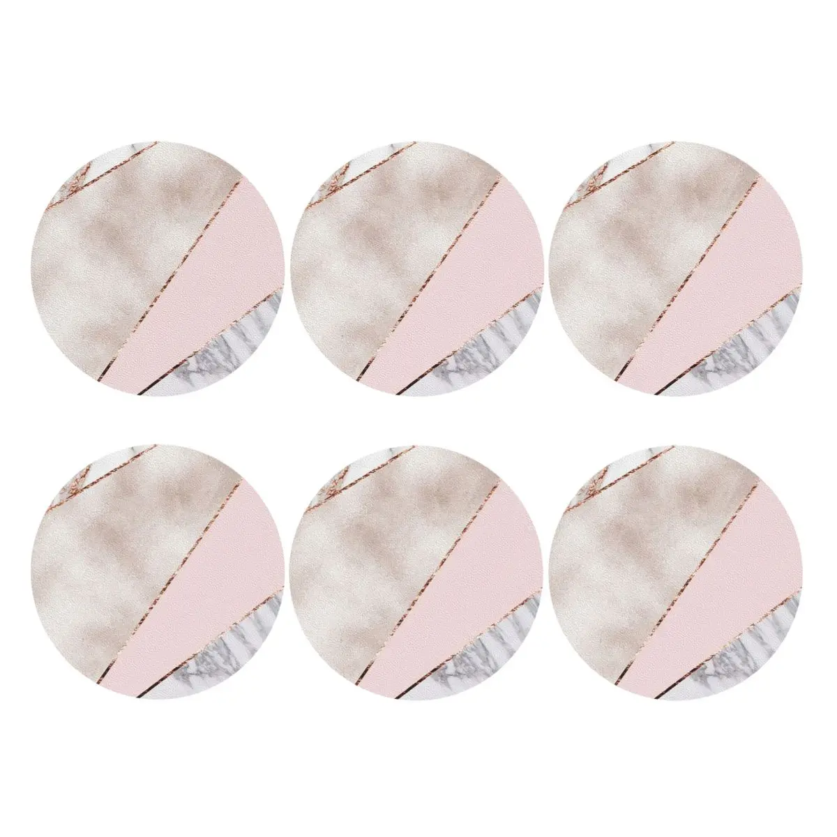 Spliced Mixed Rose Gold Marbl Coasters PVC Leather Placemats Waterproof Coffee Mats for Decor Home Dining Pads Set of 6