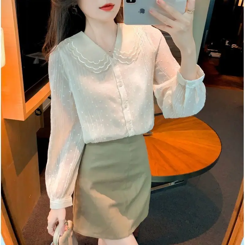 Women Korean Casual Sweet Chic Button Shirts Spring Autumn Trendy Solid Long Sleeve Fairy Blouse Elegant Loose Tops Blusas Mujer