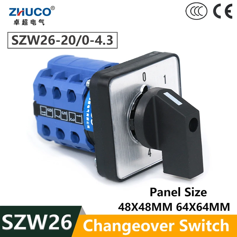 ZHUCO SZW26/LW26-20 حجم اللوحة 64/48 مللي متر مفتاح كام النقل الرئيسي 12 محطات 0-4.3 5 أوضاع تستخدم في الآلات 660 فولت 20A #2