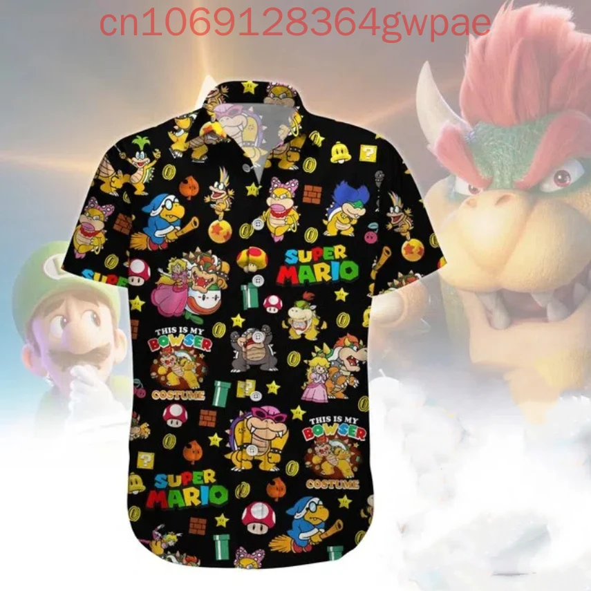 Super Mario เสื้อฮาวายผู้ชายผู้หญิงเสื้อลําลองแขนสั้นเกม Mario การ์ตูนเสื้อชายหาดแฟชั่นรีสอร์ทเสื้อเด็ก