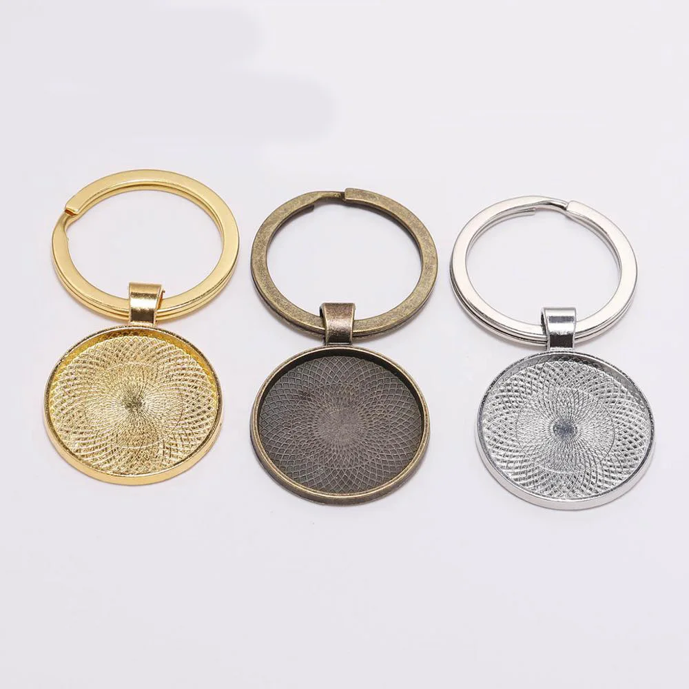 25mm Keychain With Pendant Bezel Cabochon Base Setting Llaveros Clasp Keyring For DIY Jewelry Making Findings Supplies