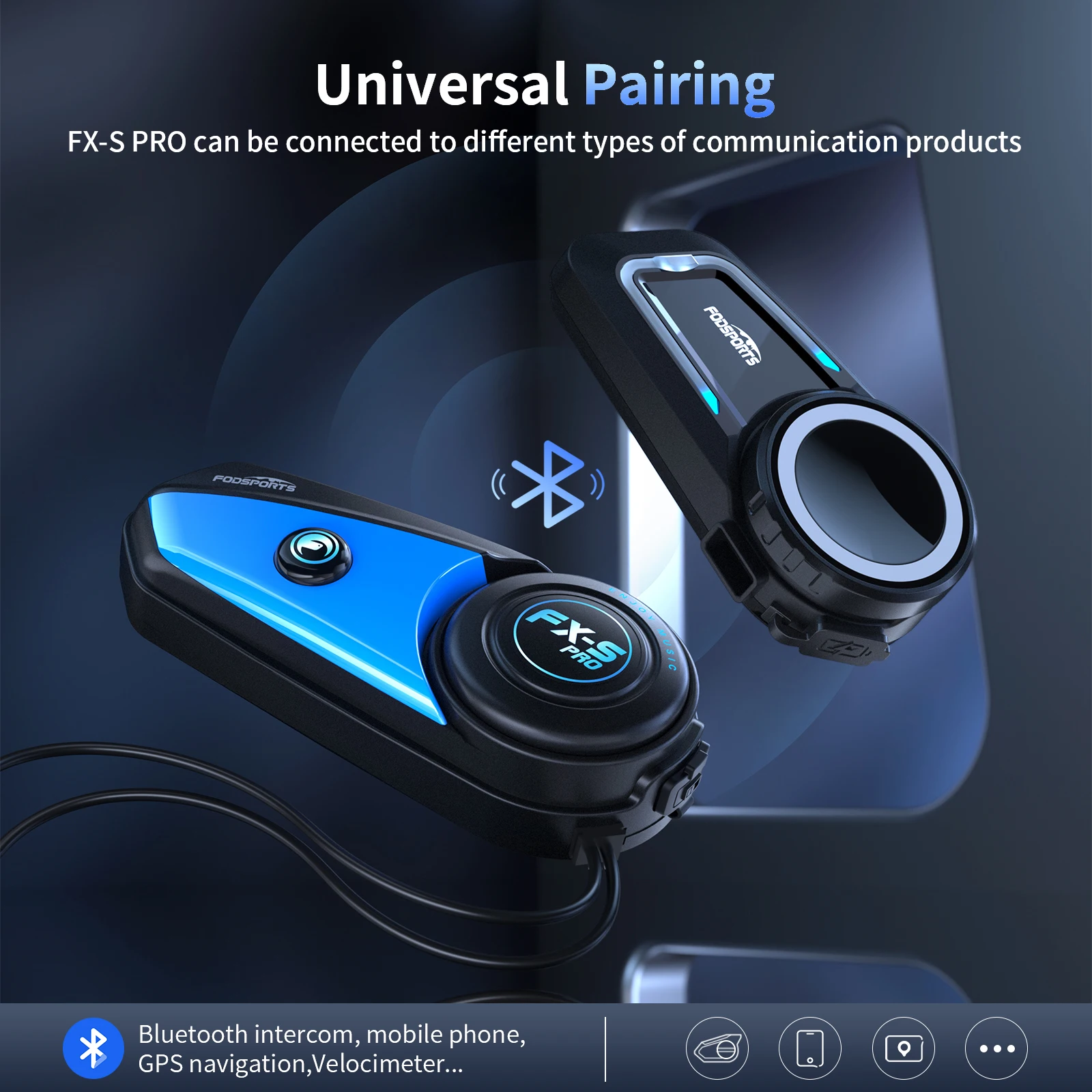 2 szt. Fodsports FX-S Pro Interkom Motocyklowy, Interkom Bluetooth do Kasku, Zestaw Słuchawkowy do Kasku Motocyklowego, 1000M, BT5.4 — zdjęcie produktu 5