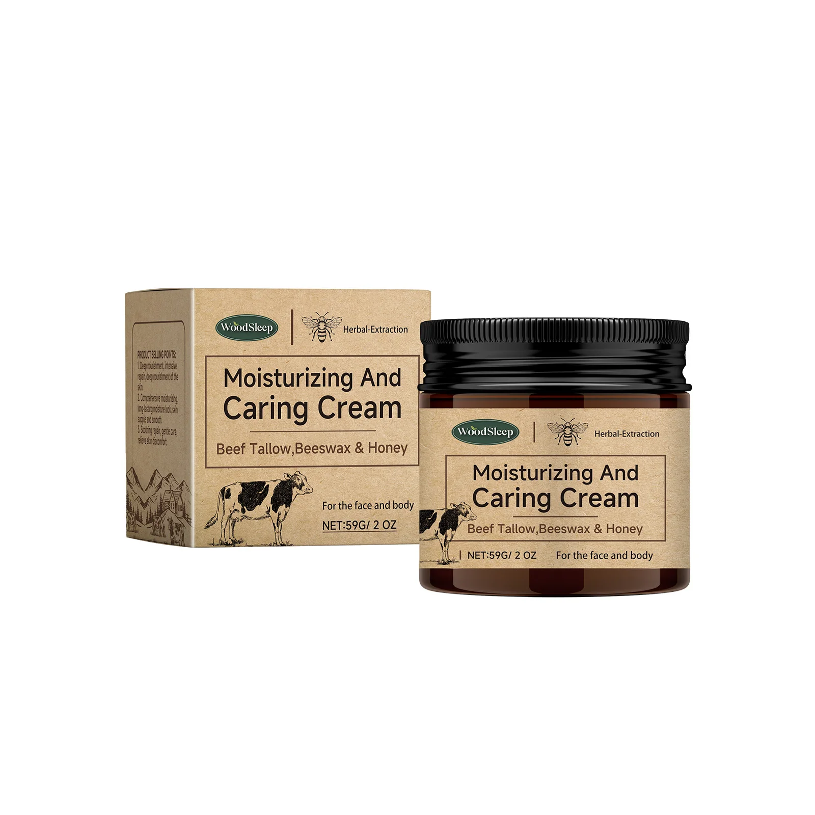 Crema hidratante para dormir de madera, barrera suave y sensible para la piel, reparación fortalecedora, cera de abejas Natural orgánica, bálsamo de miel Tallow de ternera