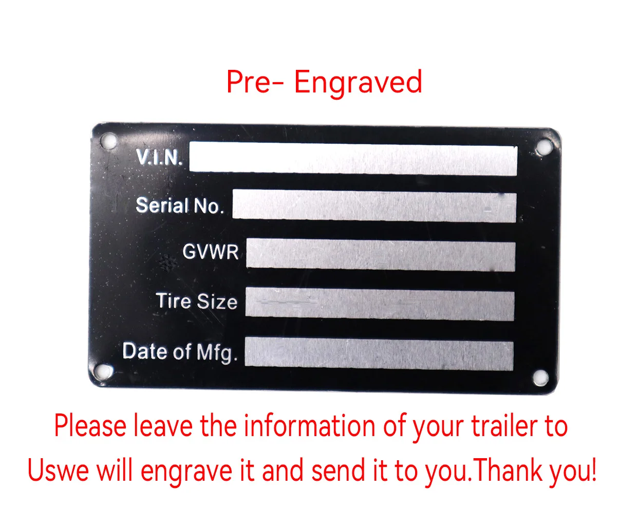 

Предварительно выгравированное штампованное оборудование для прицепа Med, рама VIN, последовательная пластина, без модели # ID Tag GVWR