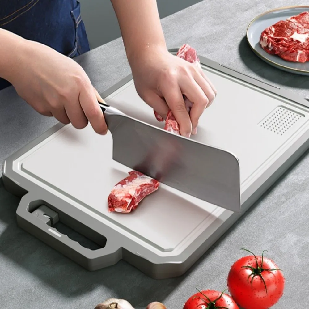 

Stainless Steel Chopping Board with Sharpener Thicken Metal Cutting Board Anti-Scratch Double Sided Chopping Mat Kitchen Use