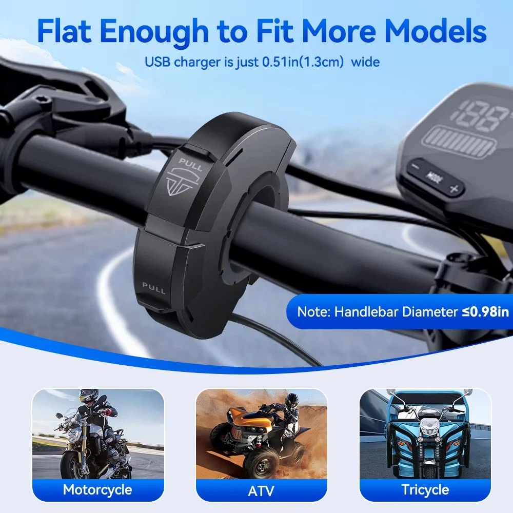 Extractme 48W Motorcycle USB Charger QC3.0 Fast Charger PD Power Adapter Universal for Handlebar Mounted Bracket Phone Camera 3