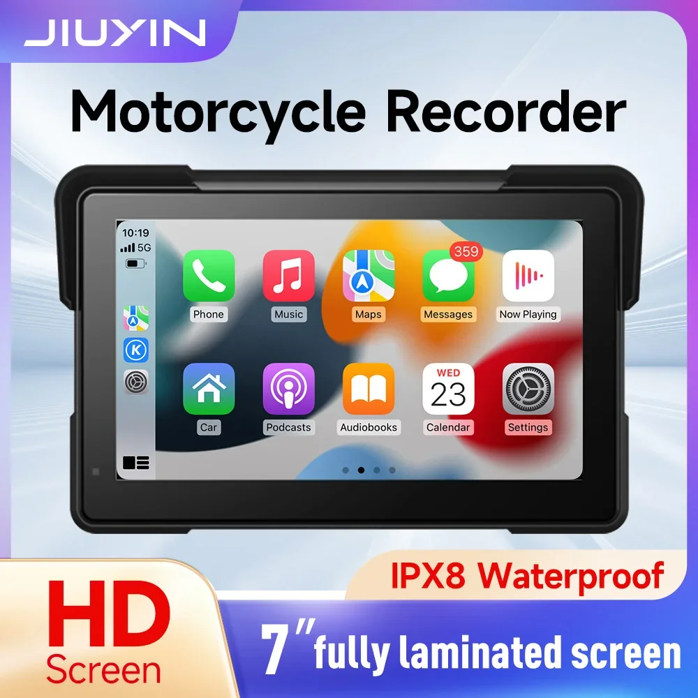 JIUYIN 7 Zoll Carplay Motorrad-Navigation GPS Kabelloses CarPlay Android Auto IPX67 Display Tragbarer Moto-Bildschirm