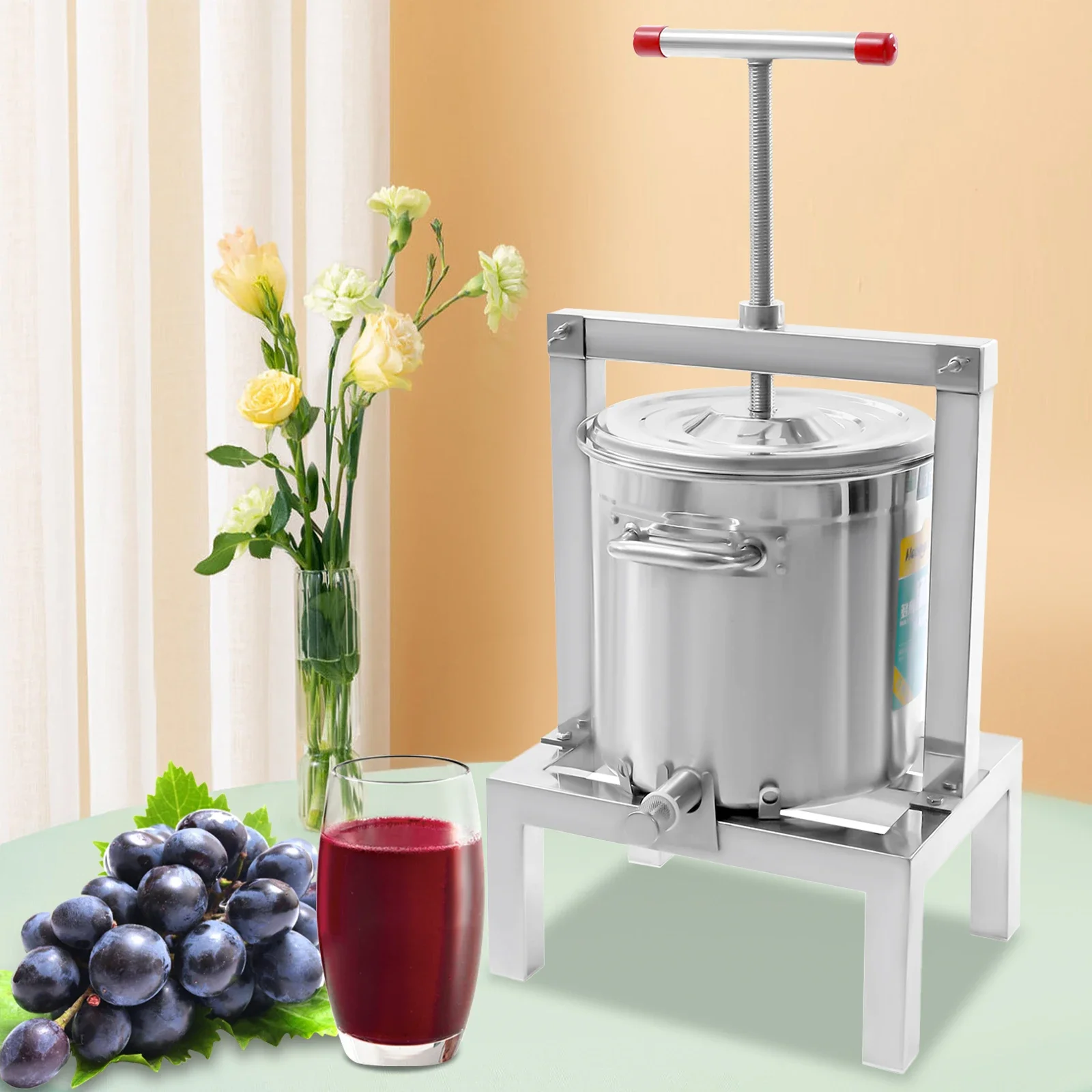 10L/2.6gal الفاكهة النبيذ Cider الصحافة الفولاذ المقاوم للصدأ التفاح العنب كسارة عصير صانع صنع العصير