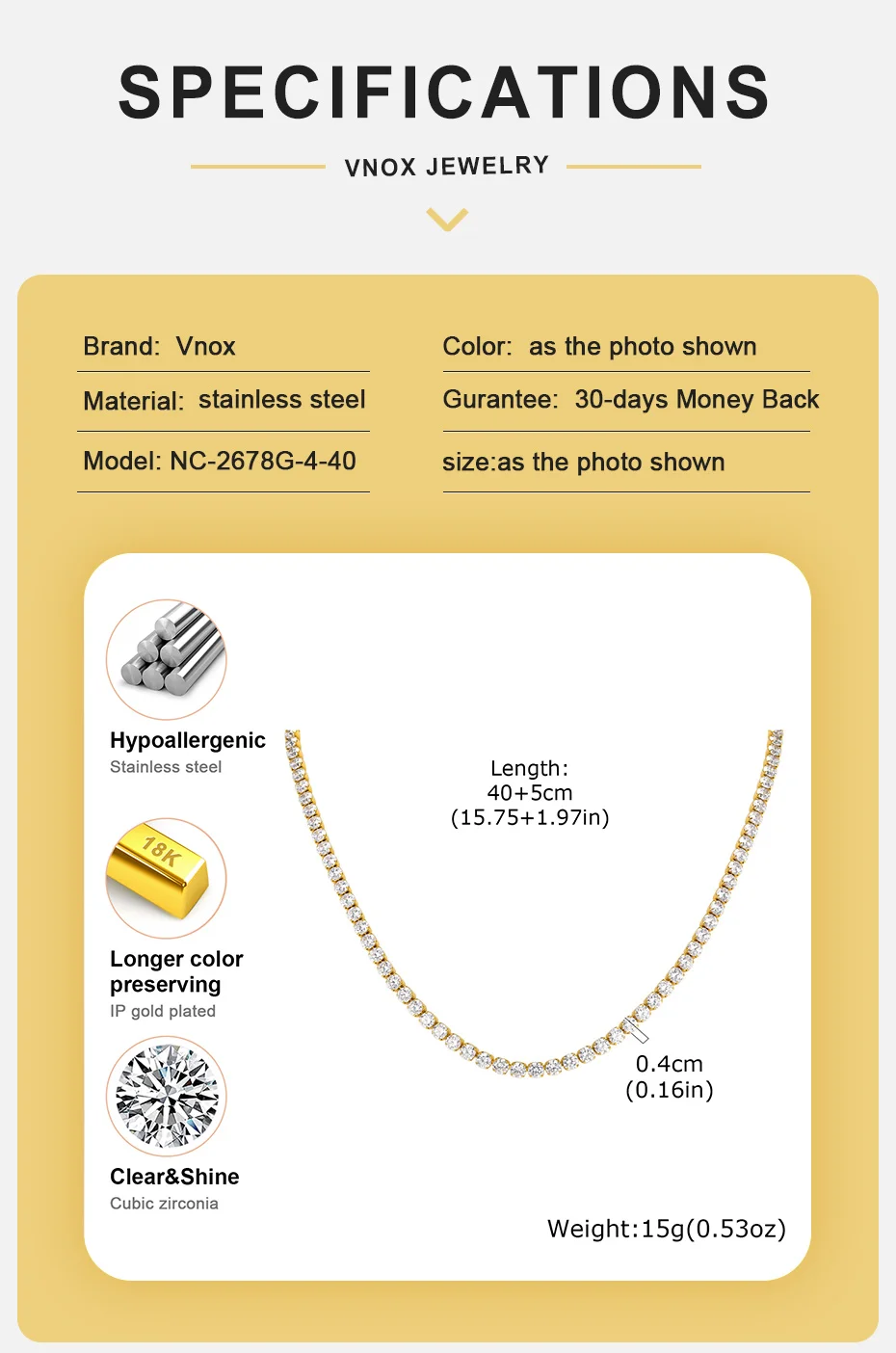 Vnox Trendy 2/3/4mm Tennis CZ Kette Kurze Choker-Halskette für Damen HipHop Iced Out Funkelnde AAA+ Kubikzirkonia Kettenschmuck – Detail 4
