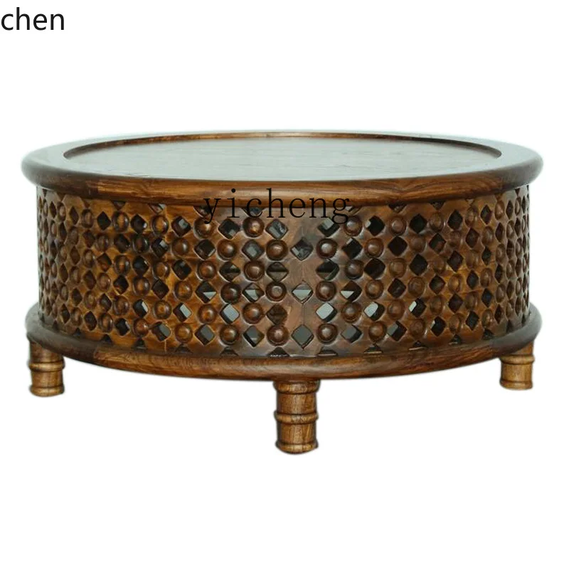YFY Southeast Asian Style Solid Wood round Ancient and Modern Log Elm Leisure Tea Table