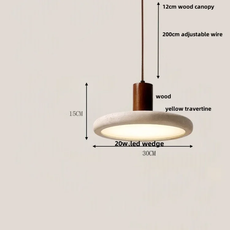 Wabi sabi Geel Travertijn Hanglamp LED schijf houten hanglamp Slaapkamer rond Bedlampje Decoratie rond eetkamer Verlichting