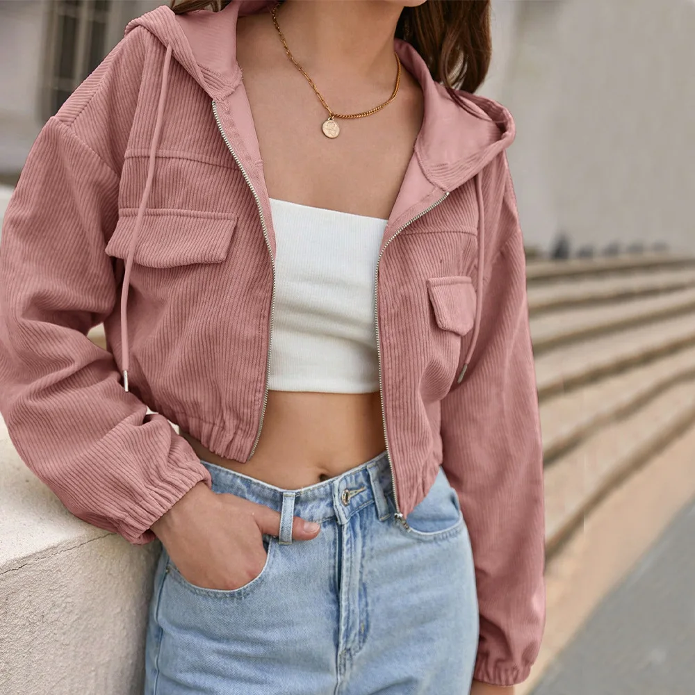 Women's Jacket Spring Autumn Female Solid Color Zipper Sweat Jacket Lady's Pocket Casual Cropped Sport Coats Women's Outwears