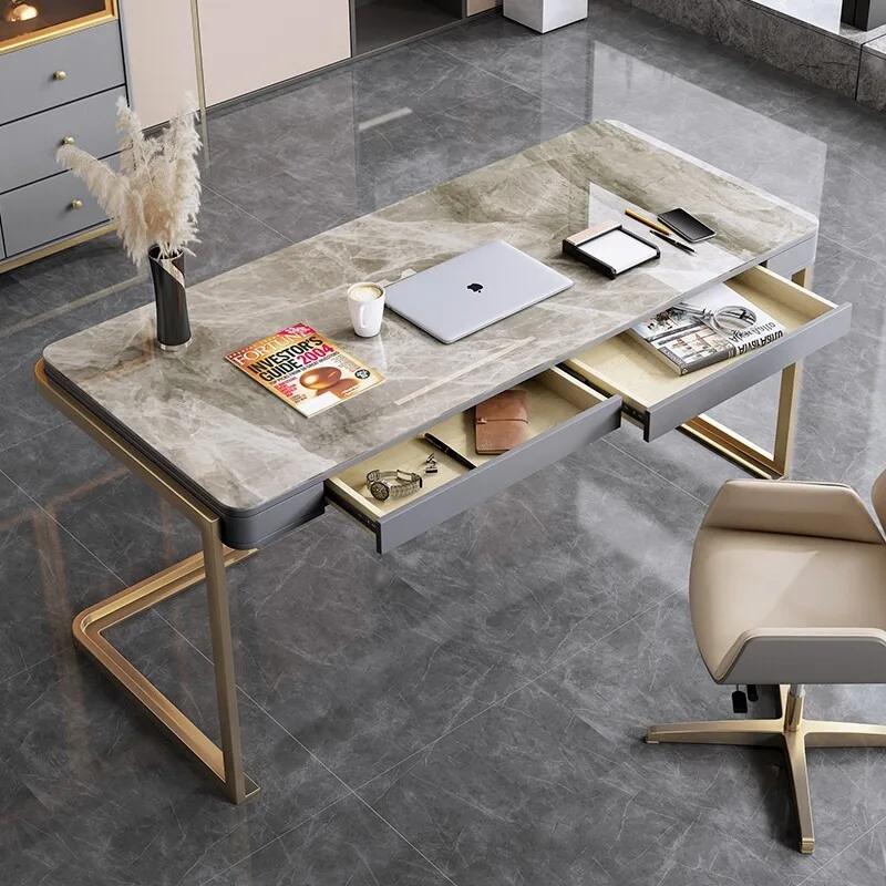 Italian light luxury rock slab desk designer office table modern simple bright rock slab office computer desk
