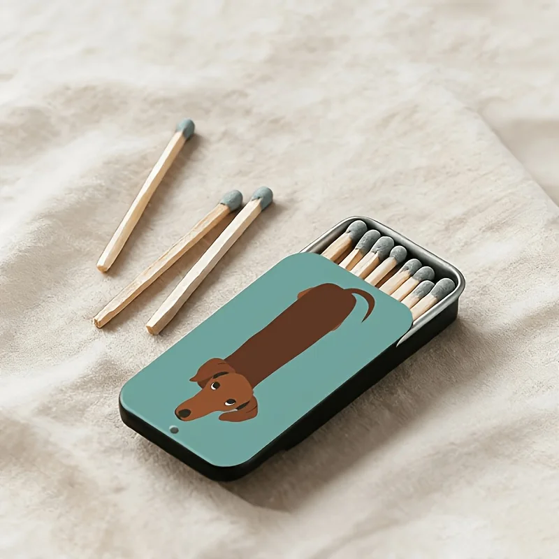 Cute Dachshund Dog Metal Match Tin Box, Portable Match Storage Case, Without Matches