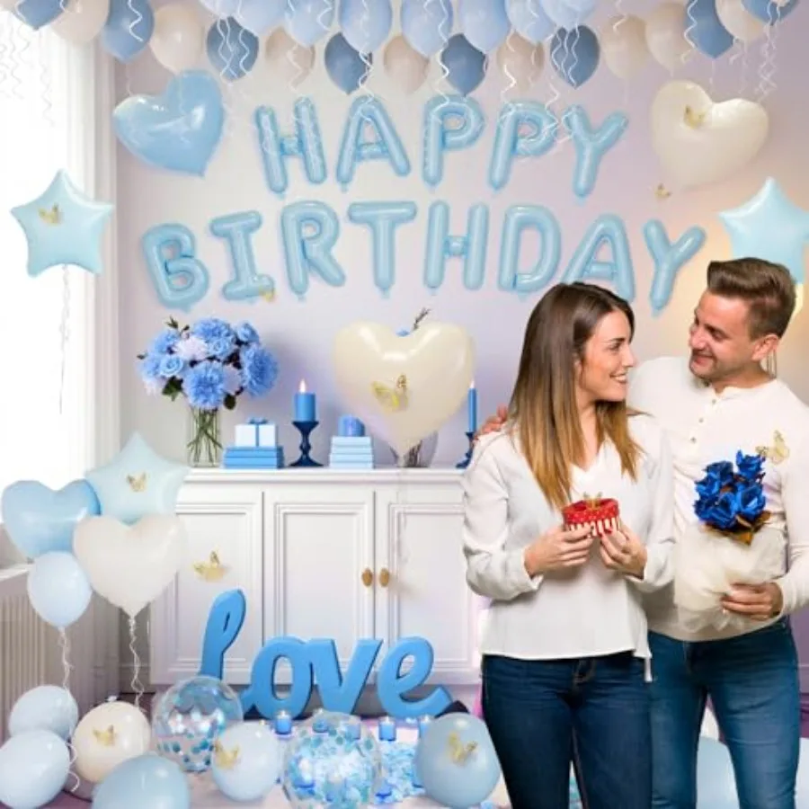 مجموعة بالونات زينة عيد الميلاد السعيدة الزرقاء، بالونات ديكور الحفلات مع رقائق قصاصات بيضاء لعيد الميلاد السعيد والرمل الأزرق المغبر #4