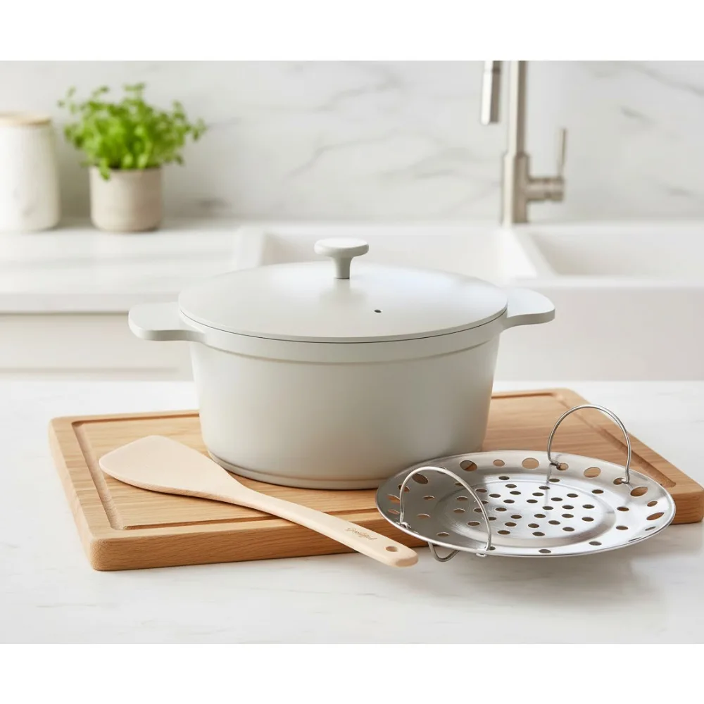 

Многослойная голландская кастрюля с антипригарным покрытием, 4,7 литра, с крышкой и аксессуарами, посуда, которую можно мыть в посудомоечной машине для домашних повара