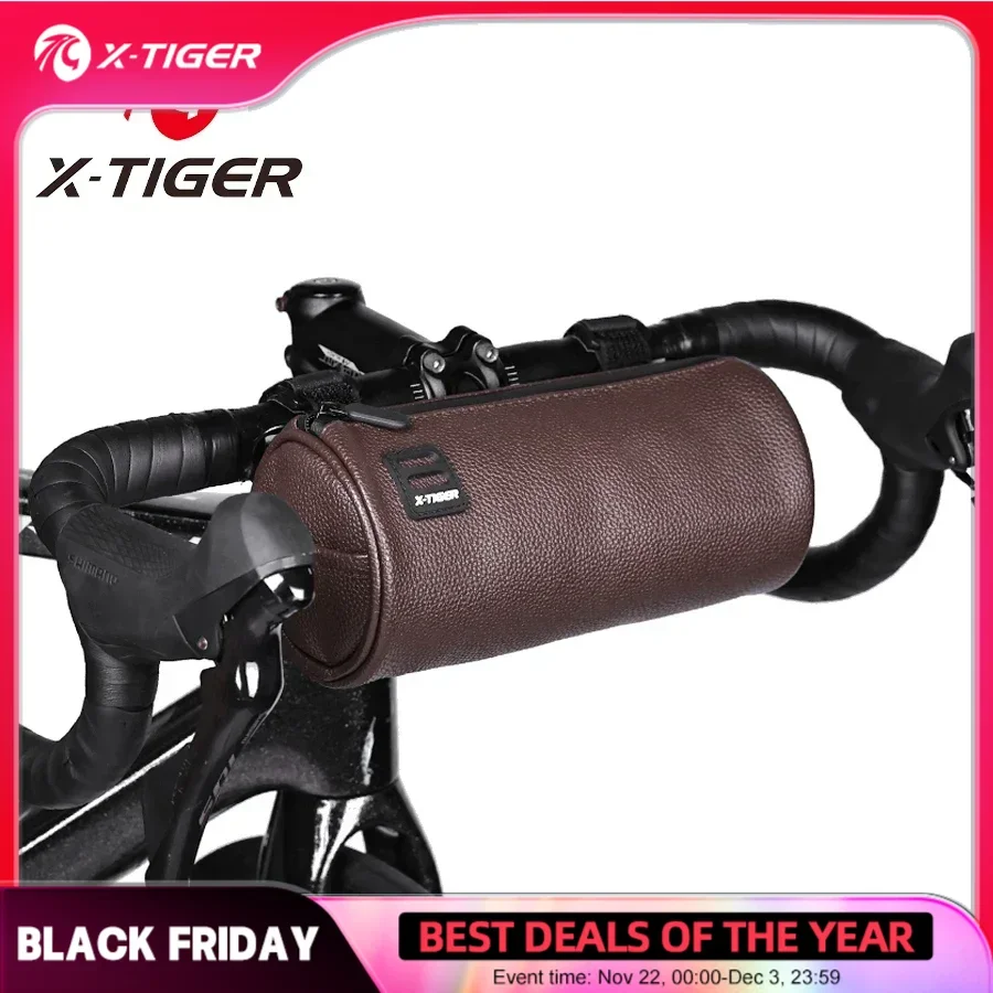 X-TIGER Bike Handlebar Bag Brown Bicycle Front Bag Shoulder Bag with Shoulder Strap Road Mountain Bike Cycling Travel Storage