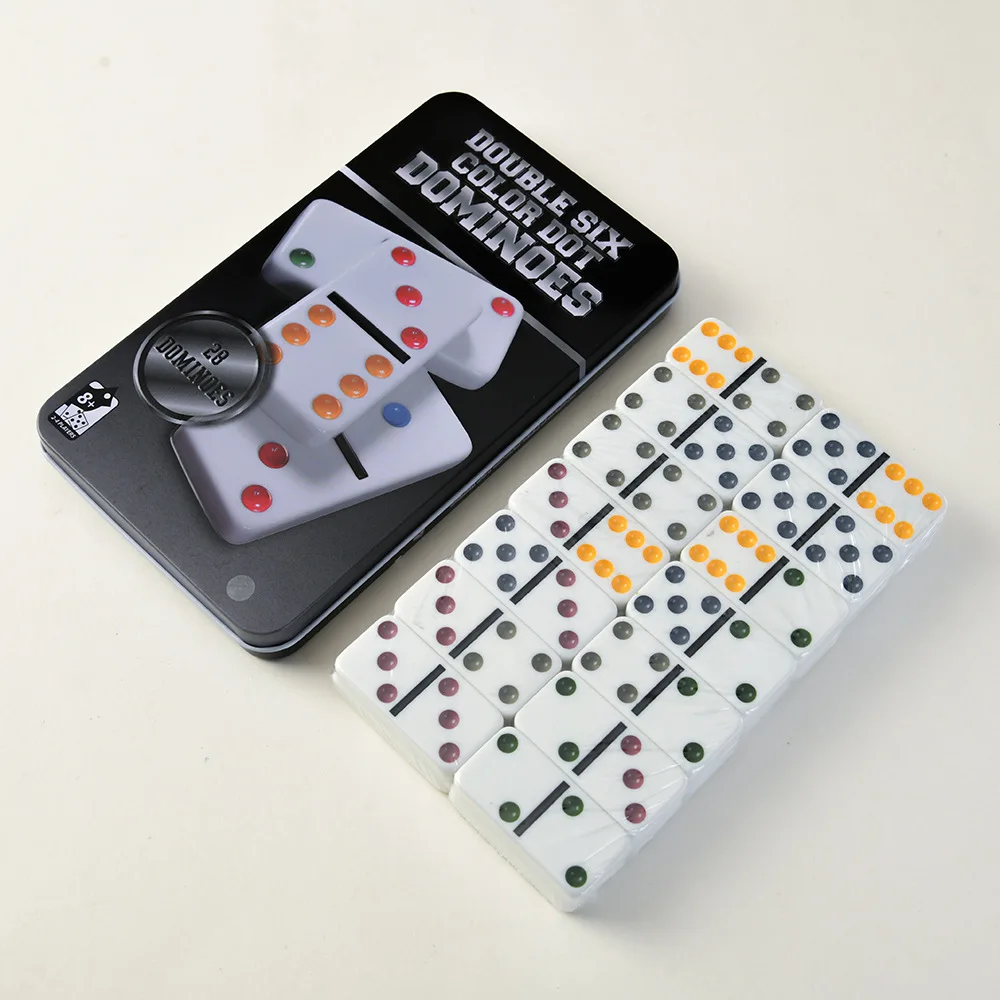 Dominos mathématiques éducatifs Double Six - Couleur ivoire - Jeu de société interactif familial - Jeu de table d'entraînement mental dans une boîte en métal