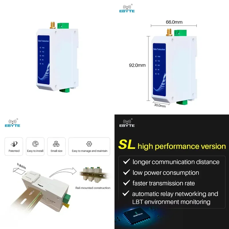 E95-DTU (900SL30-485) 868/915MHz SX1268 Lora Wireless Data Transmission Station RS485 30dbm 10km Modbus Relay Network