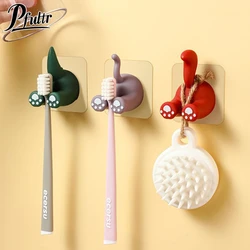 Cartoon Animal Tail Toothbrush Holder Punch-Free Wall Hook Cute Self-adhesive Bathroom Towel Hook Children Toothbrush Holder