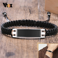 Vnox Casual Braided Rope Chain Urn Bracelets for Men, Hollow Stainless Steel ID Bar Cremation Ashes Jewelry,Length Adjustable