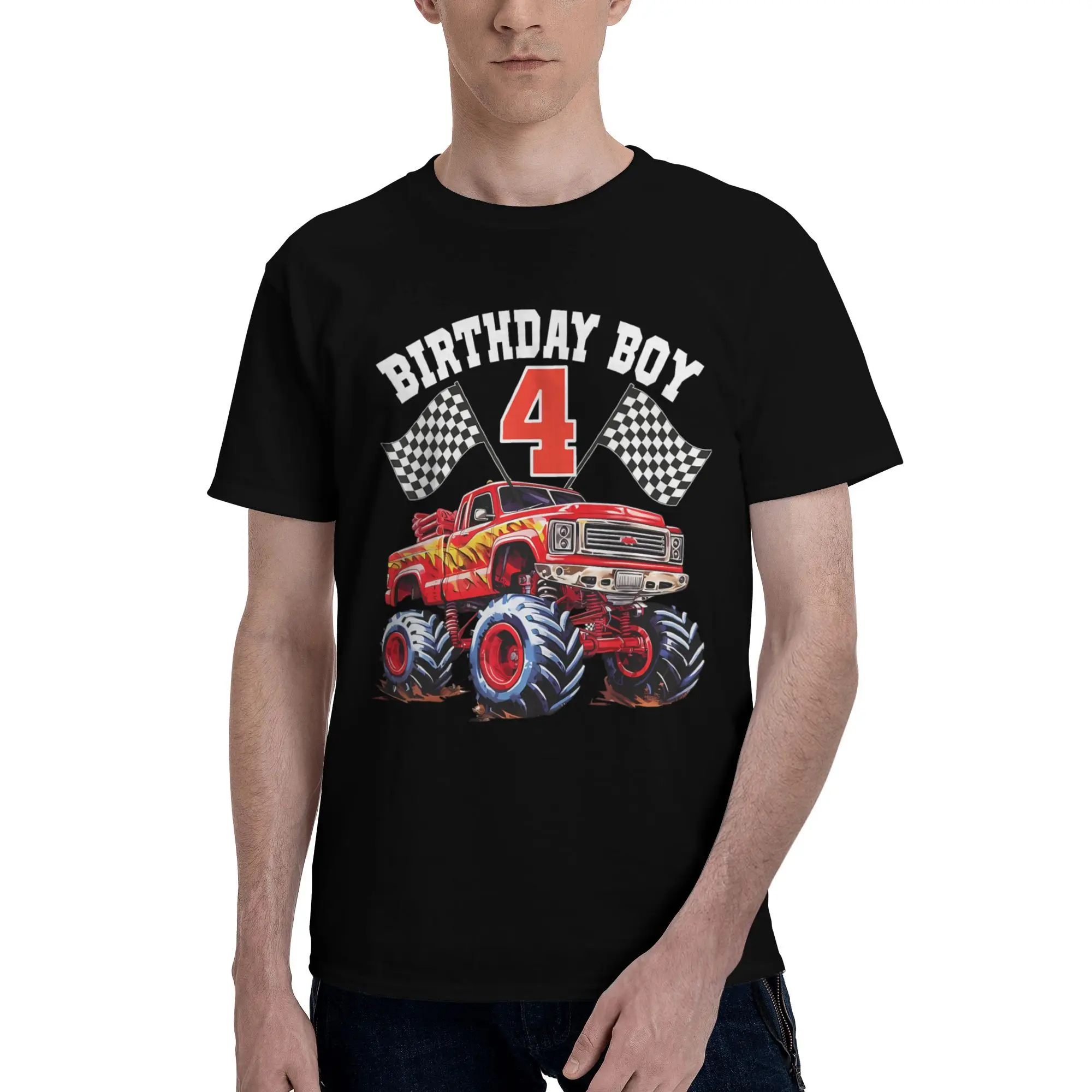 

4 Year Old 4th Birthday Boys Monster Truck Car T-Shirt Male Y2K Funny Cotton T-Shirts Summer Fashion Tees Loose Oversized Tops