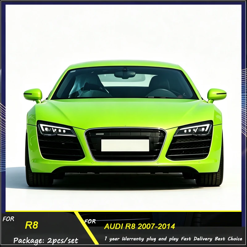 Auto Headlight For Audi R8 2007‑2014, Dynamic LED Daytime Running Lamp Sequential Flow Turn Signal Projector Head Lamp Assembly