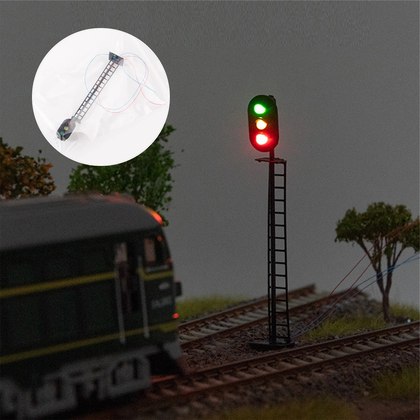 1Pc Model Railroad Train Scale 1:87 Traffic Signals 3-Lights Green Yellow Red Block Lights 3V/12V Traffic Light Post With Ladder