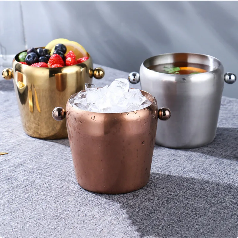 

2023 High Quality Stainless Steel Thickened Gold Ice Bucket KTV Bar Supplies Champagne Bucket Ice Granule Bucket Creativity