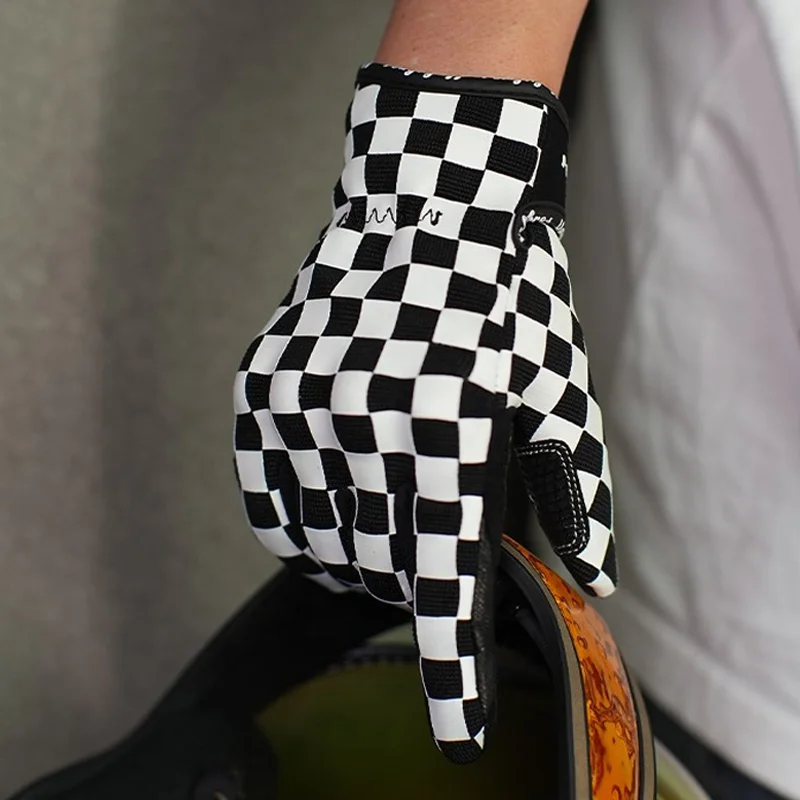 UglyBROS Unisex Retro Motorcycle Riding Gloves Impact Protection Checkerboard Stripes Nylon Black Yellow Motorcycle Accessories